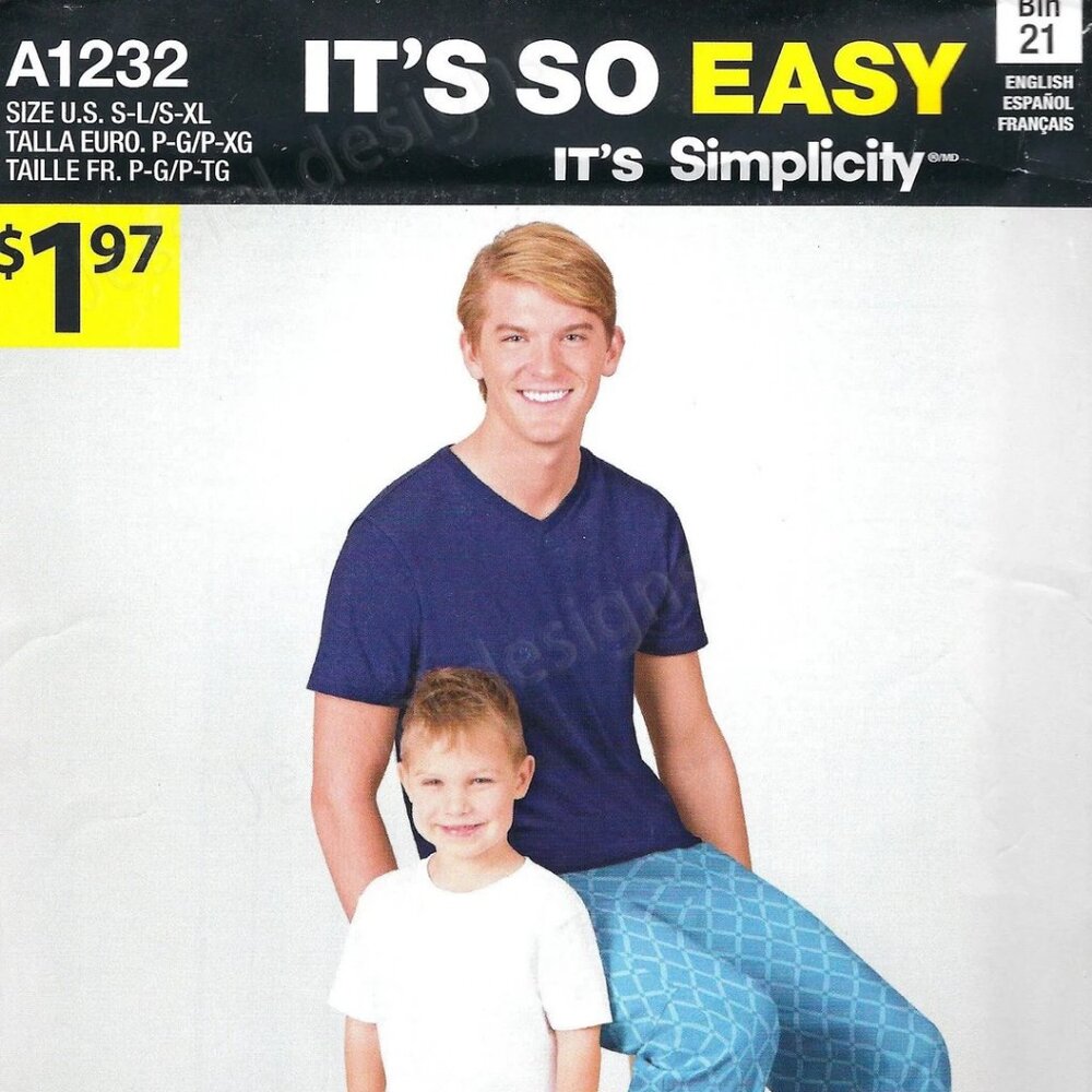 Simplicity A1232 Boys & Mens Pull-on Pants or Shorts S-L Boys and S-XL Mens